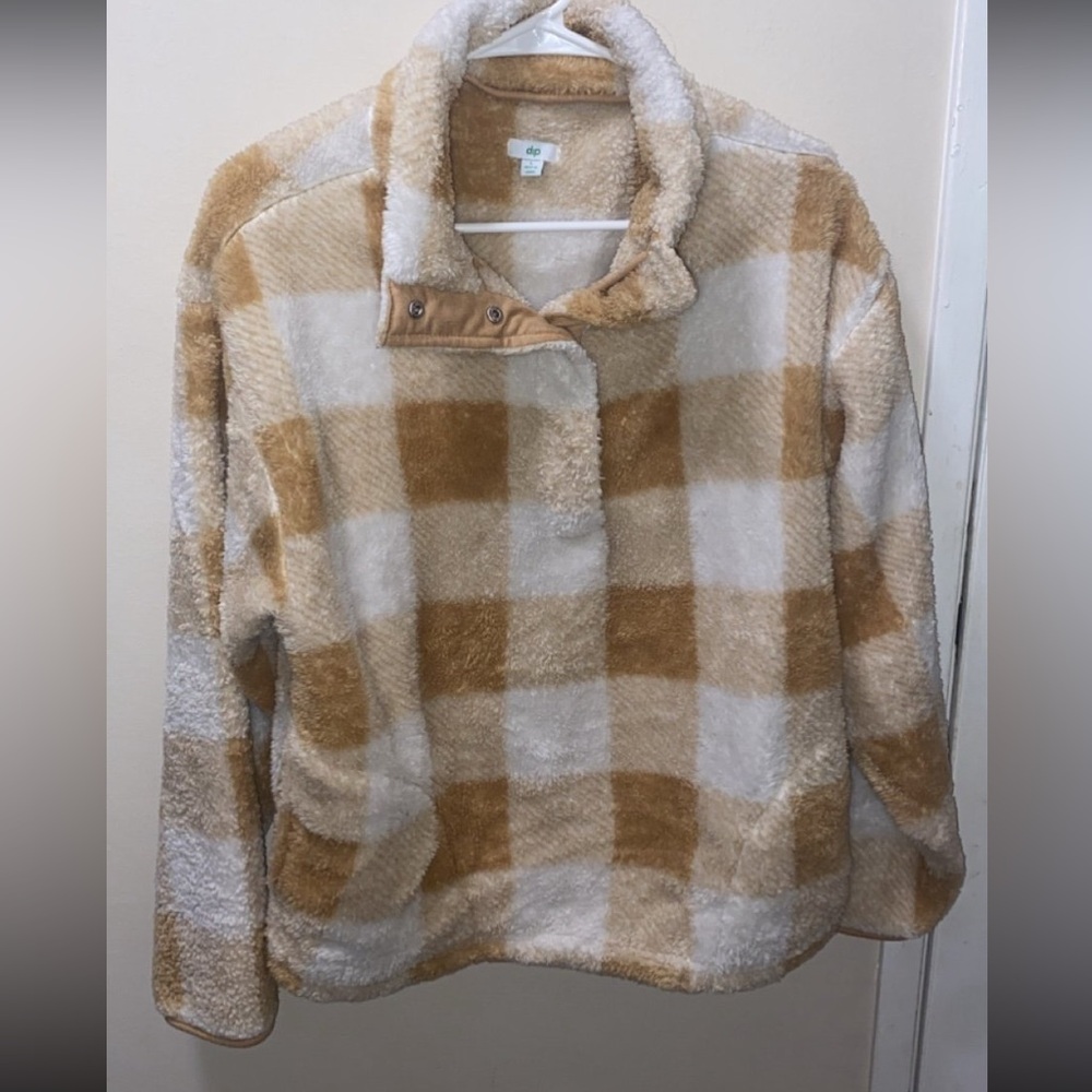 dip Tan and Cream Plaid Teddy Jacket size L